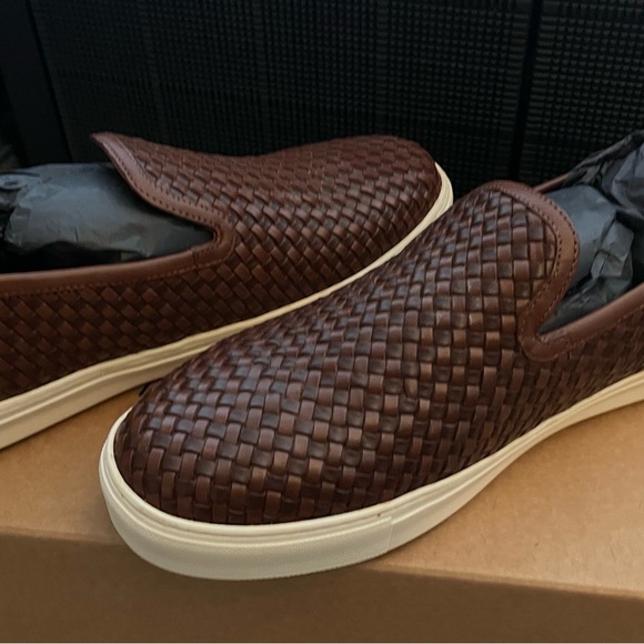 Elegant Bottega Styled Brown leather Woven Slip-On Men's Shoes by Massimo Dutti - Picture 1 of 2